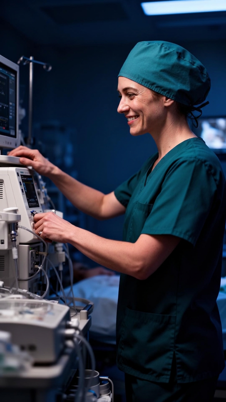 CRNA at work in operating room